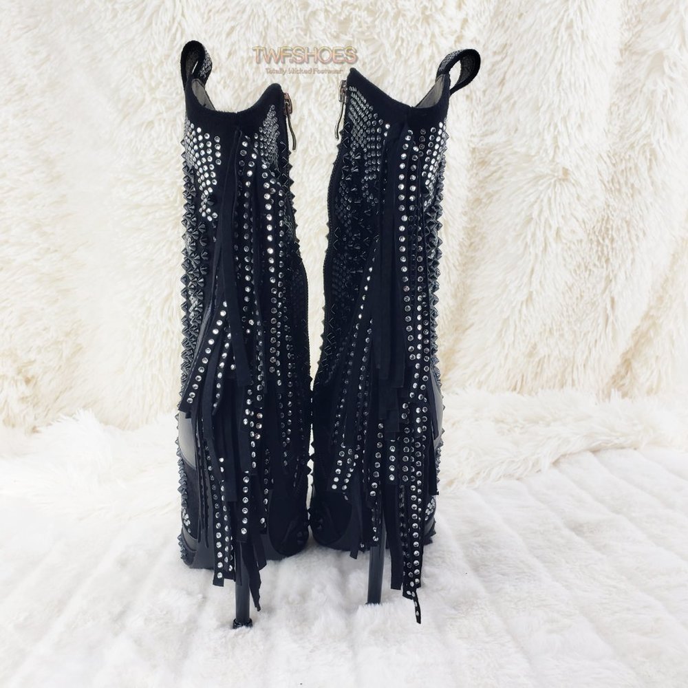 Stunning Rhinestone Stud Sexy Fringe Ankle Boots Size 10 LAST ONE - Picture 9 of 13
